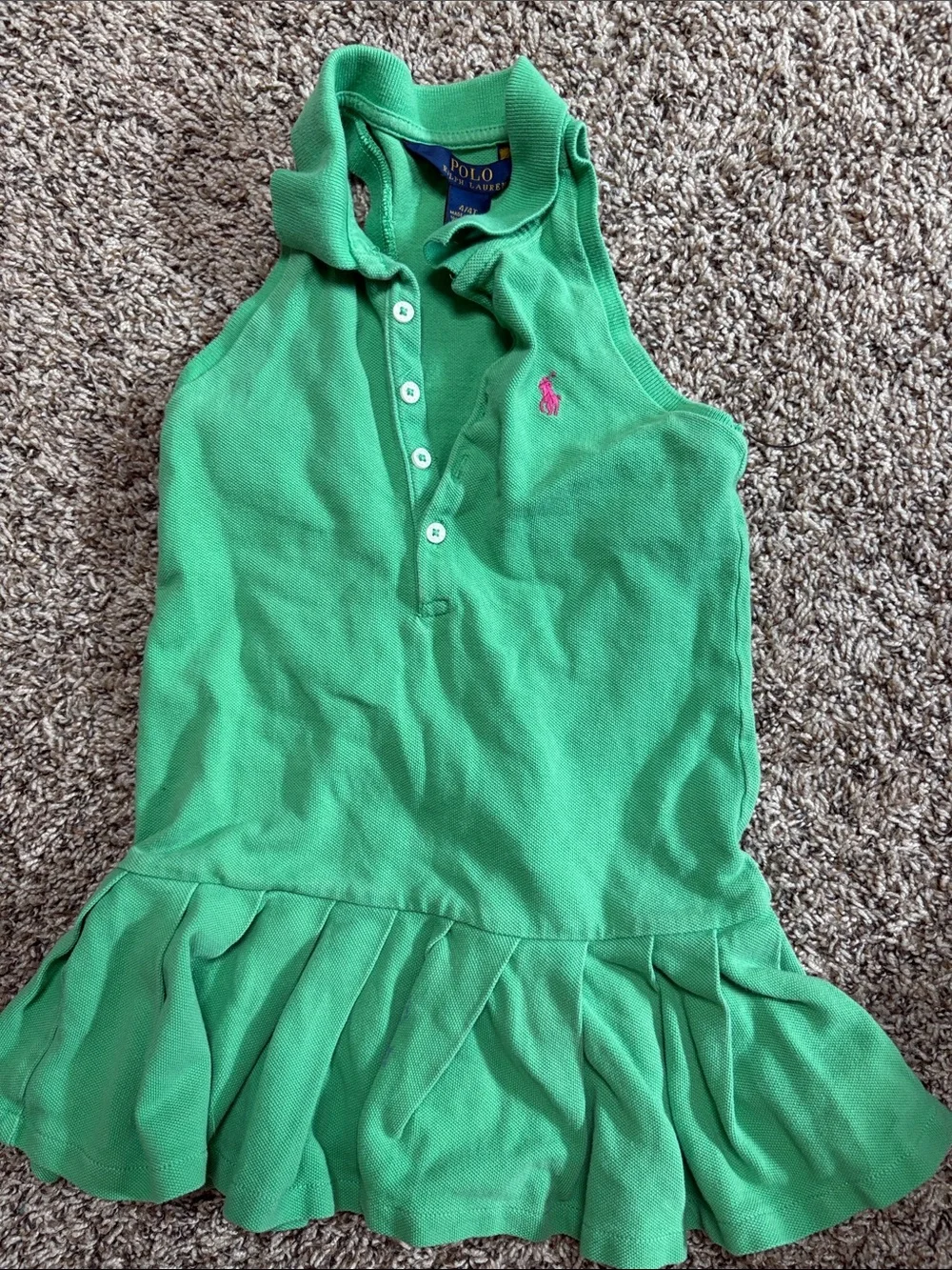 Ralph Lauren Green Sleeveless Polo Peplum Top with Pink Pony